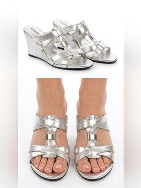 Tender Tootsies Silver Wedge Sandals Sz 10-As Is